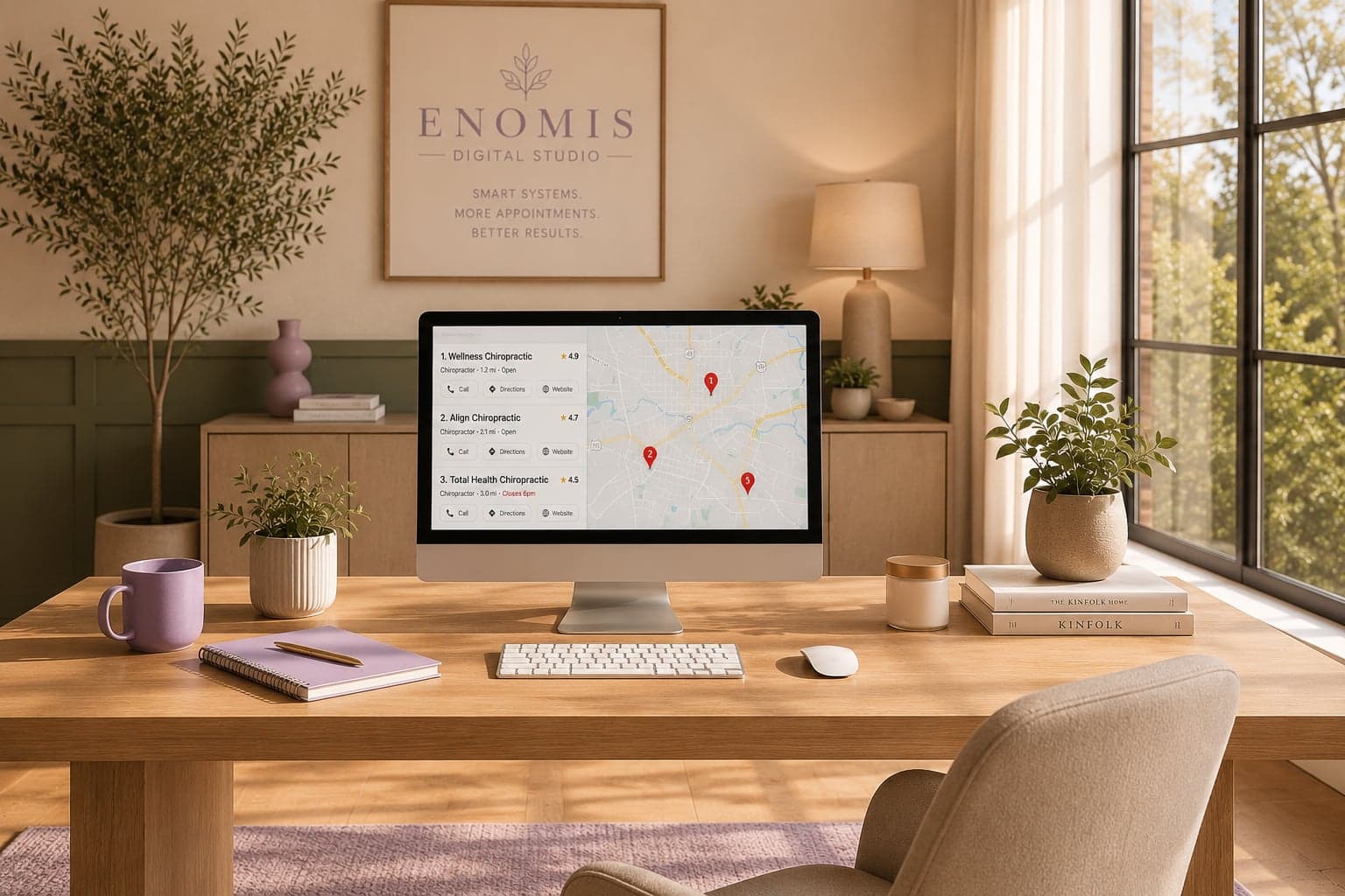 Enomis Digital Studio workspace showing Google Local Pack results