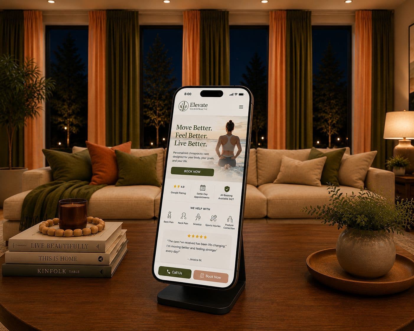 AI-powered chiropractic website with 24/7 chatbot and booking