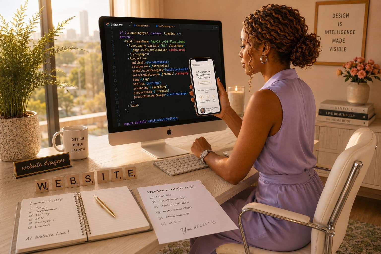 Website designer building and testing a live chiropractic website