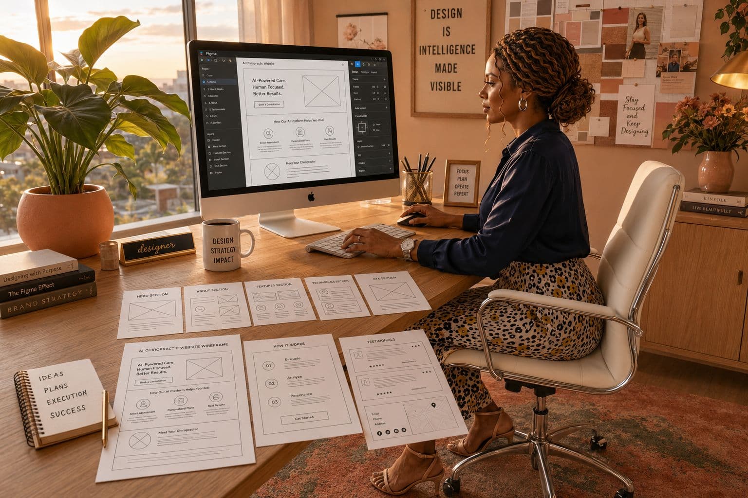 Website designer building wireframes and page layouts in Figma