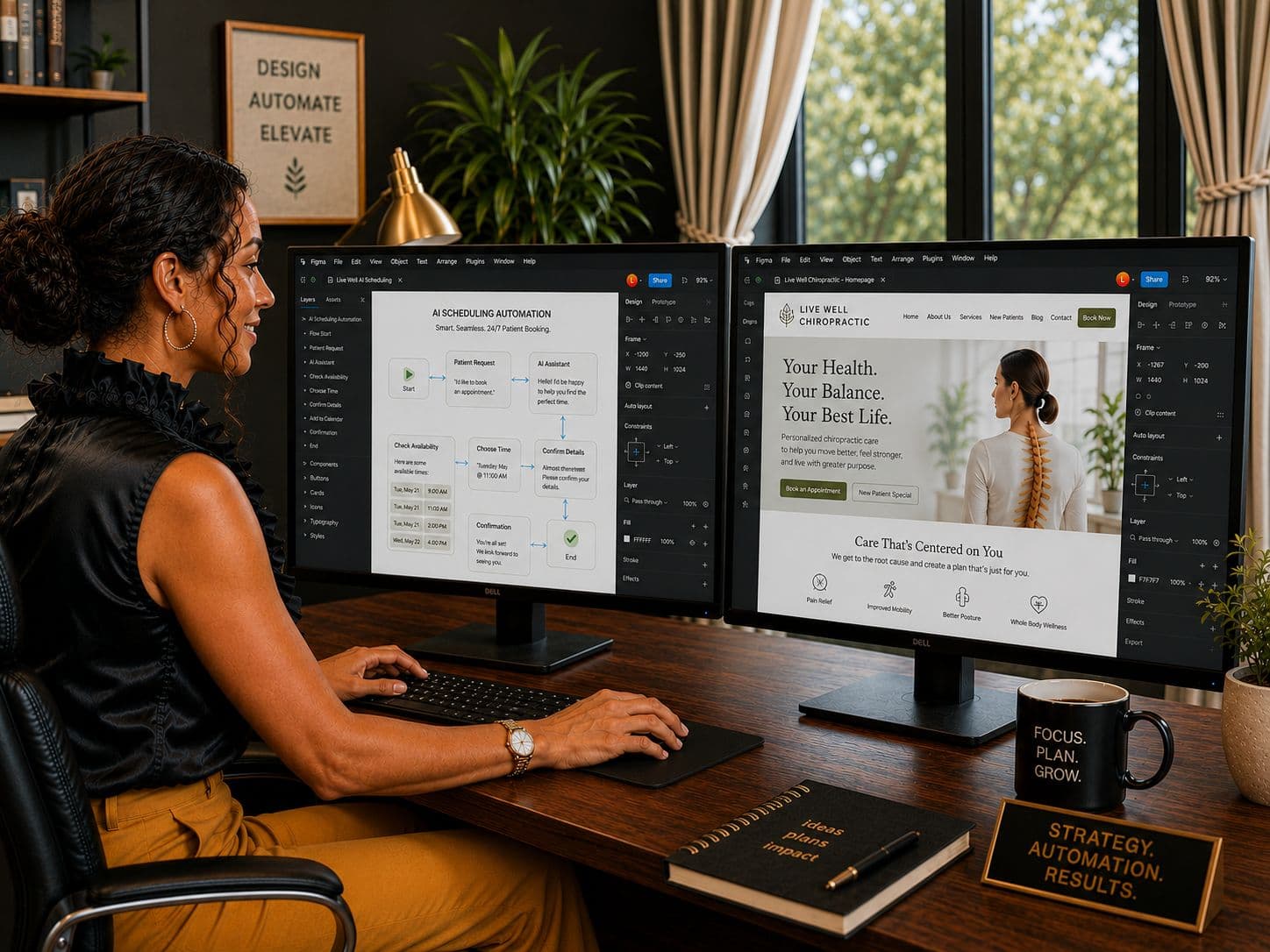 Simone Murphy working confidently at her desk, Enomis Digital Studio founder