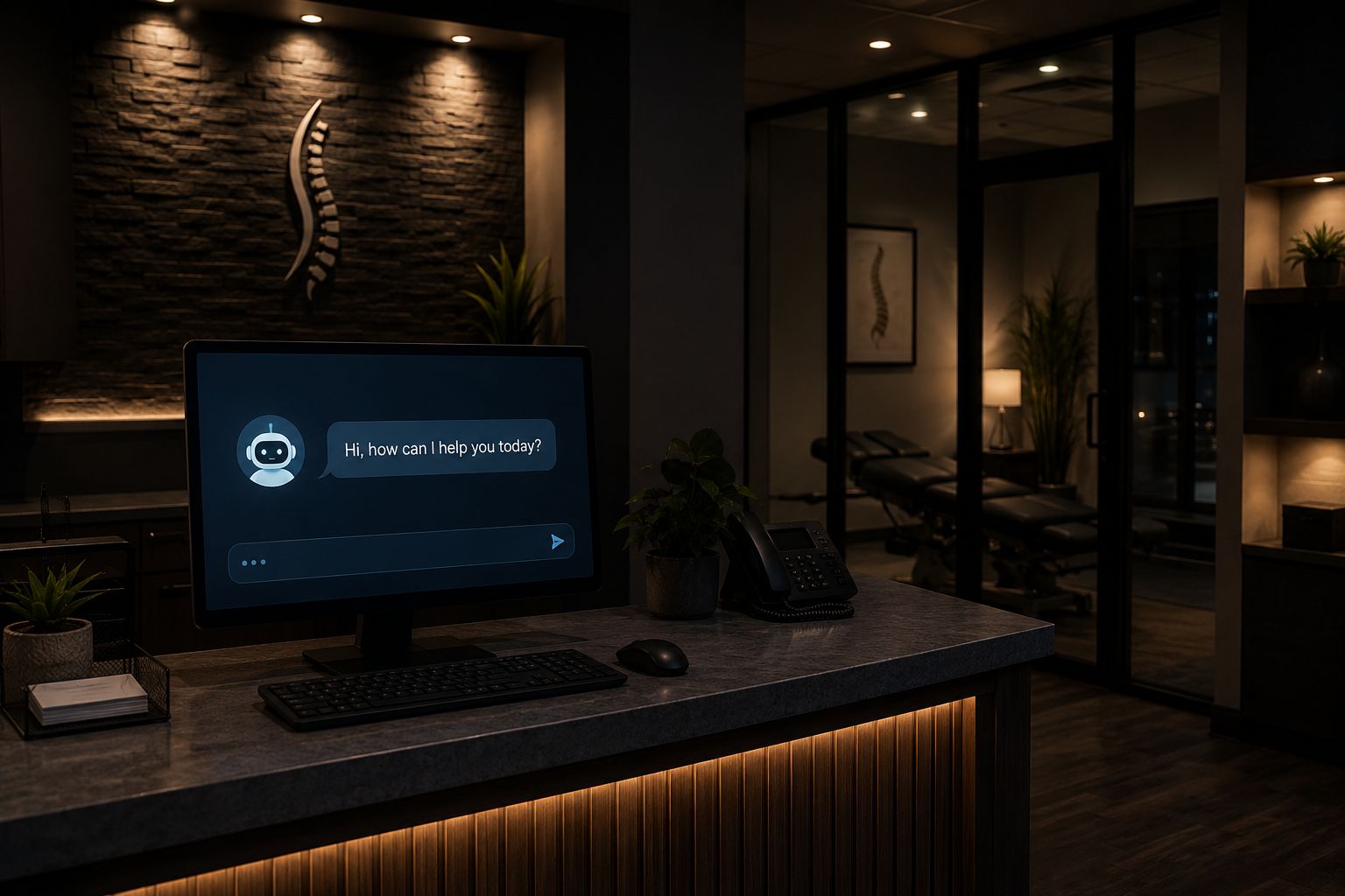 AI chatbot working after hours at a chiropractic reception desk